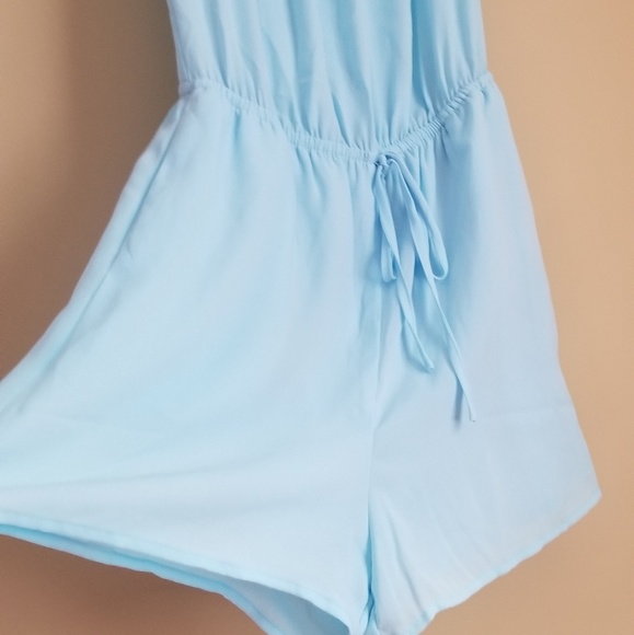 Light blue off shoulder romper short - Picture 3 of 6